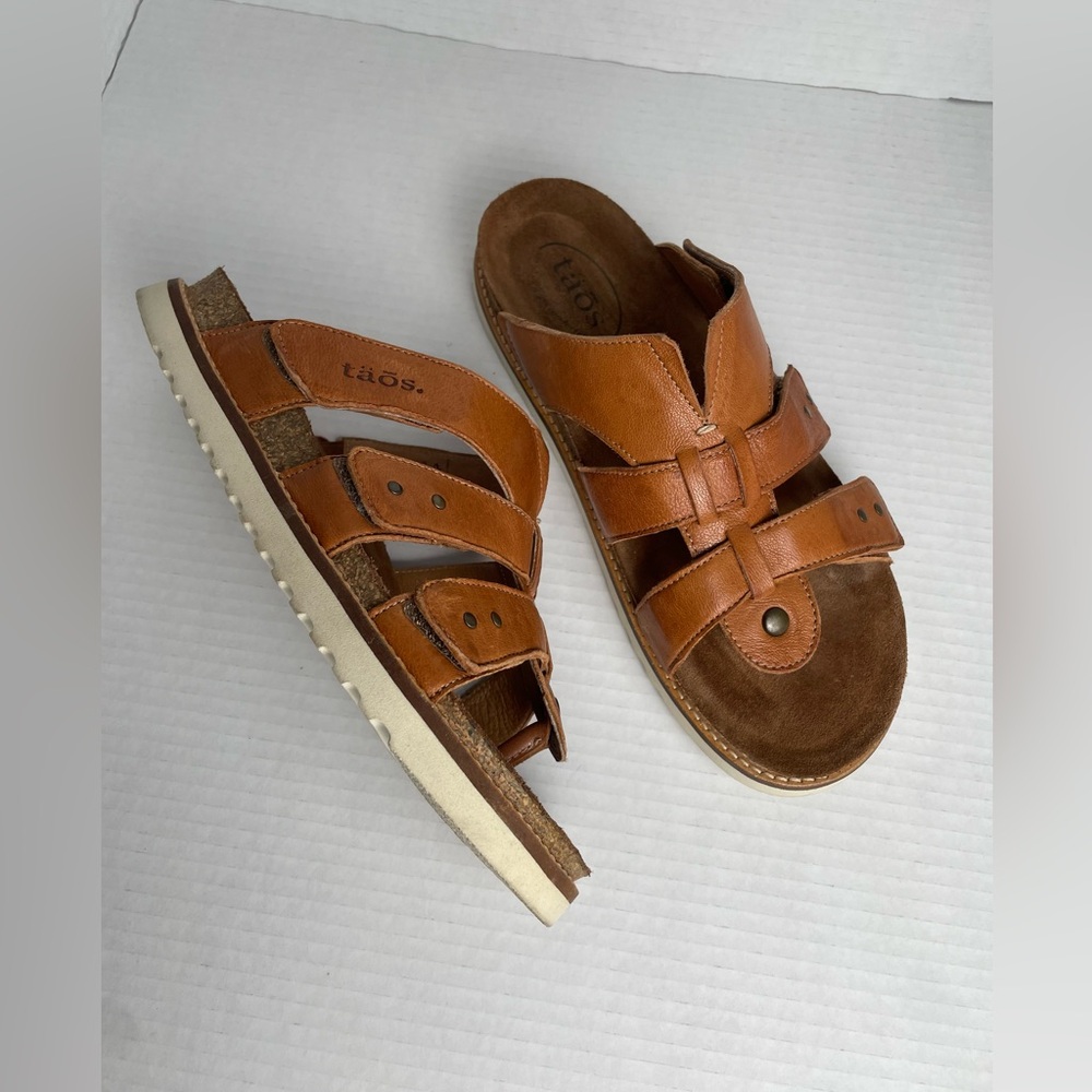 Taos Leather Magnificent Sandals Women’s Size EU 41 Brown Cognac Fisherman Slide - Picture 6 of 15
